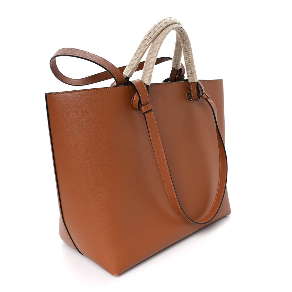 Smooth Calfskin Anagram Fringe Tote Tan