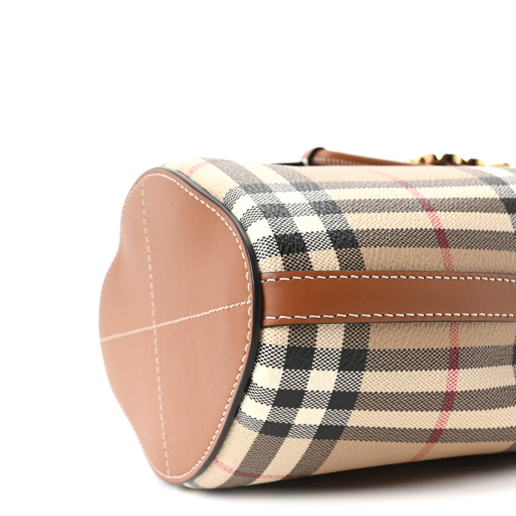 E-Canvas Vintage Check Mini Drawstring Bucket Bag Briar Brown