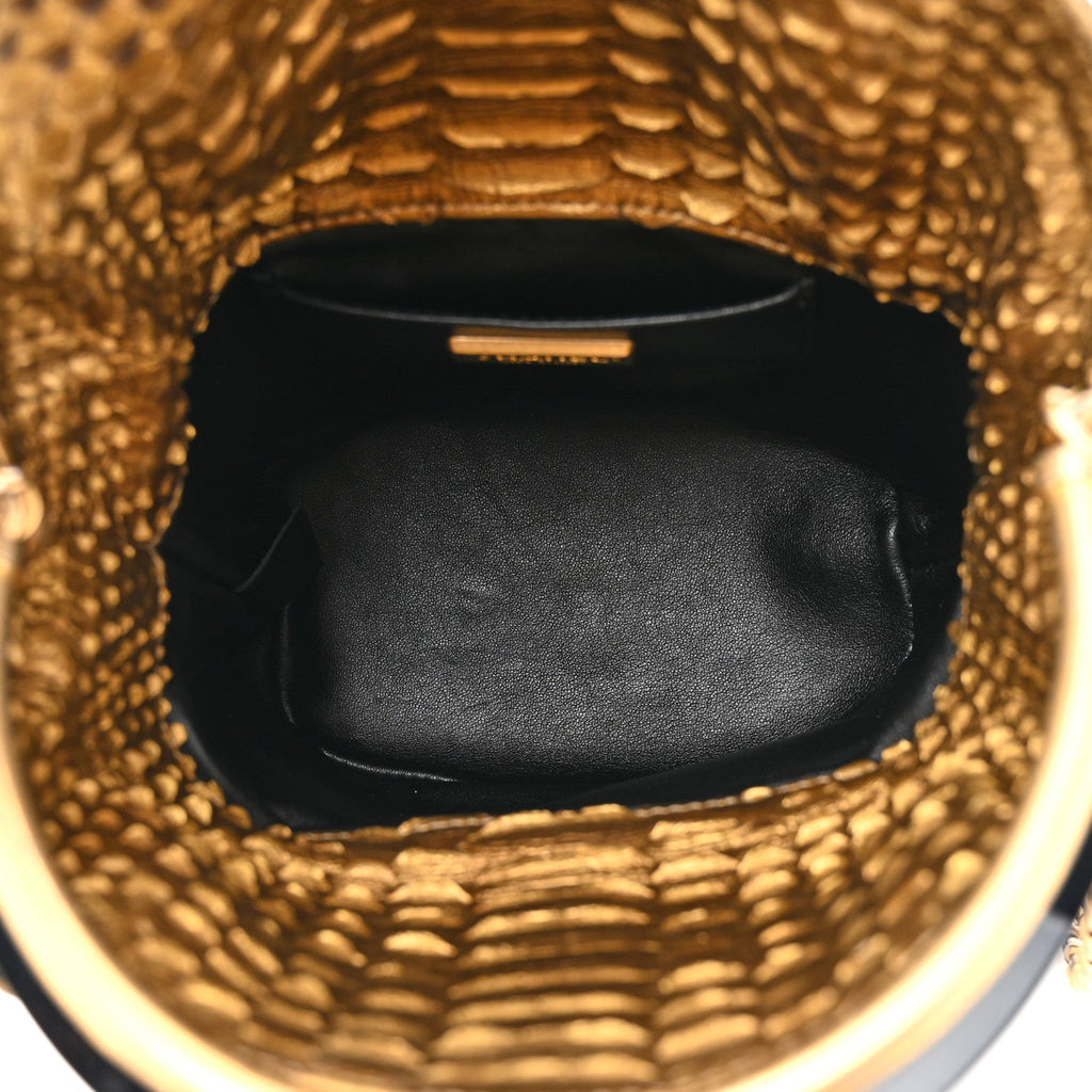 Metallic Snakeskin Paris Hamburg Drawstring Bucket Bag Gold