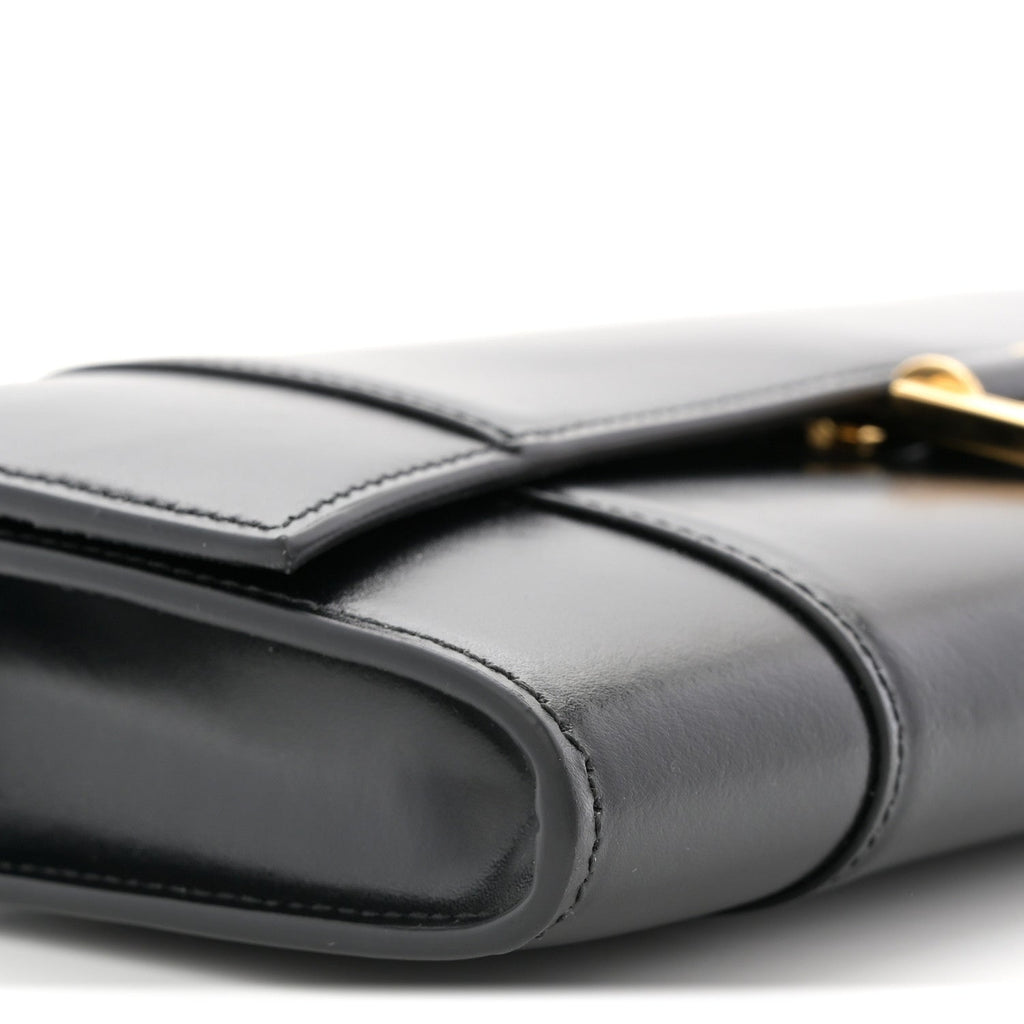 Shiny Calfskin Top Handle Hourglass Clutch Black