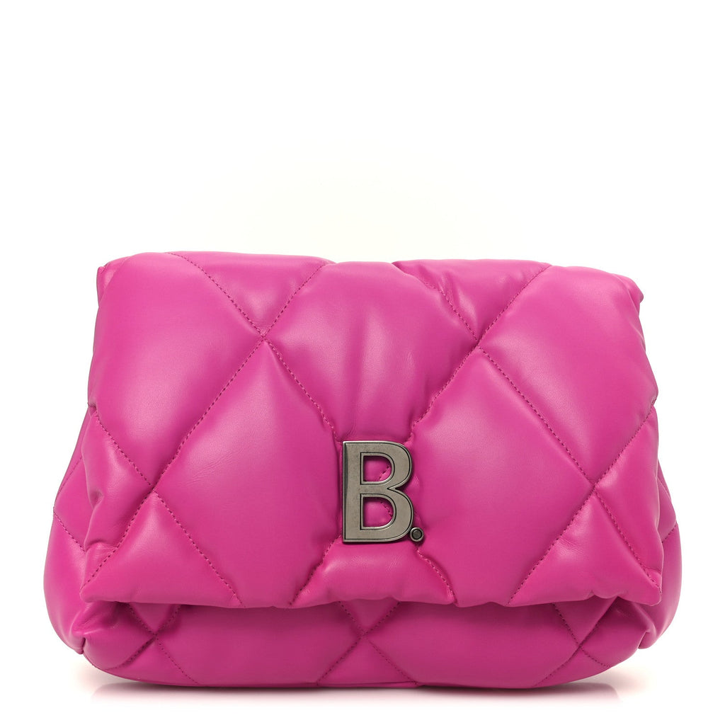 Nappa Calfskin Quilted Touch B Puffy Clutch Fuchsia