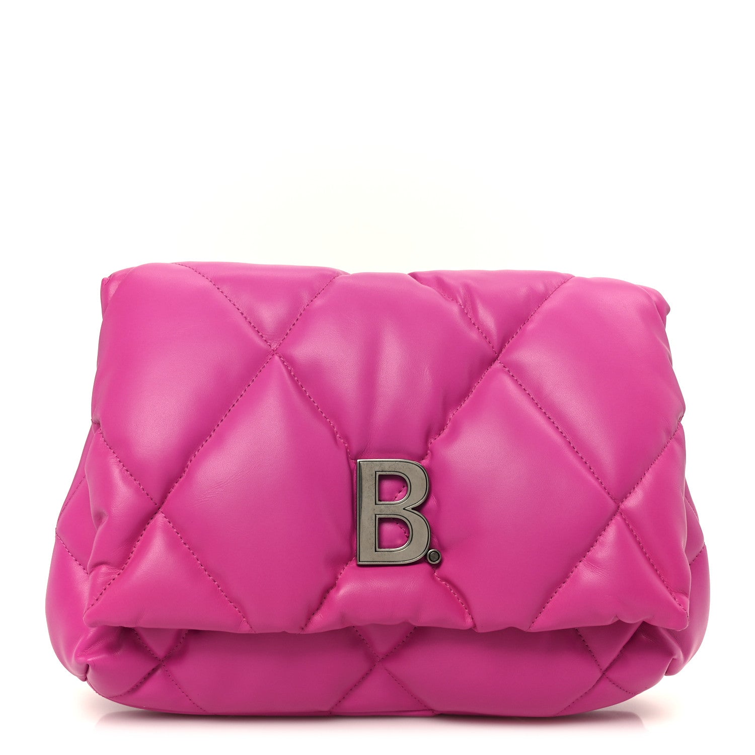 Nappa Calfskin Quilted Touch B Puffy Clutch Fuchsia