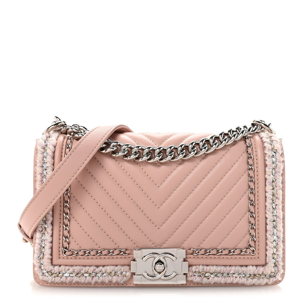 Calfskin Chevron Tweed Medium Boy Flap Pink