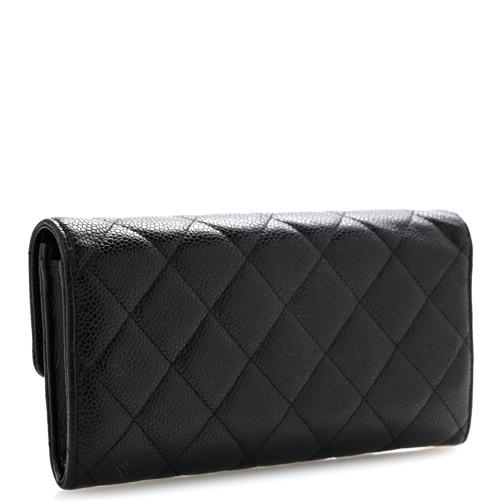 Caviar Quilted Large Gusset Flap Wallet Black