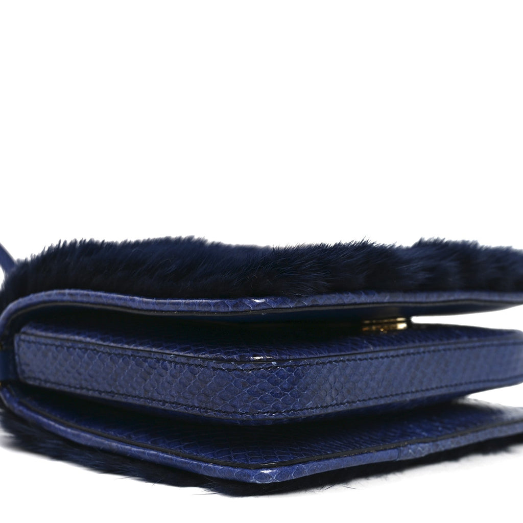 Mink Fur Snakeskin Crossbody Bag Navy