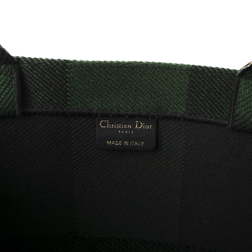 Canvas Embroidered Checkered Book Tote Black Green