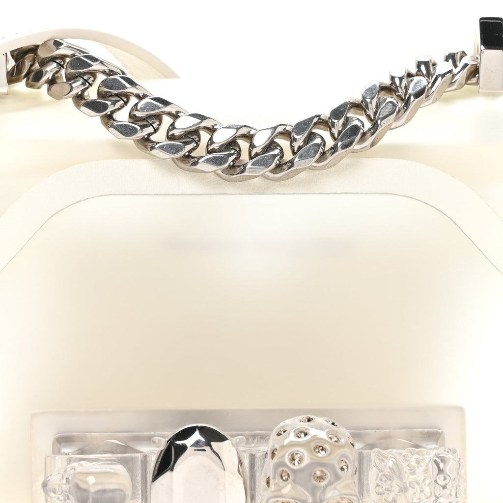 Polyurethane Calfskin Transparent Jeweled Knuckle Satchel Clear White