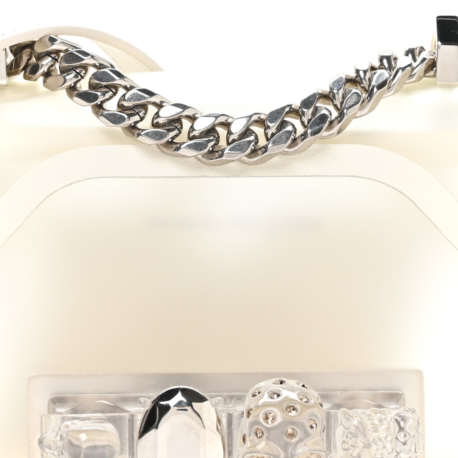Polyurethane Calfskin Transparent Jeweled Knuckle Satchel Clear White