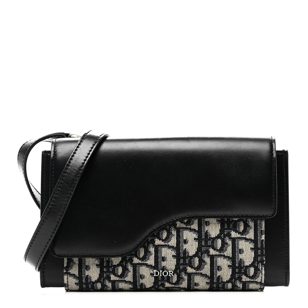 Oblique Smooth Calfskin Elite Wallet On Strap Black Blue
