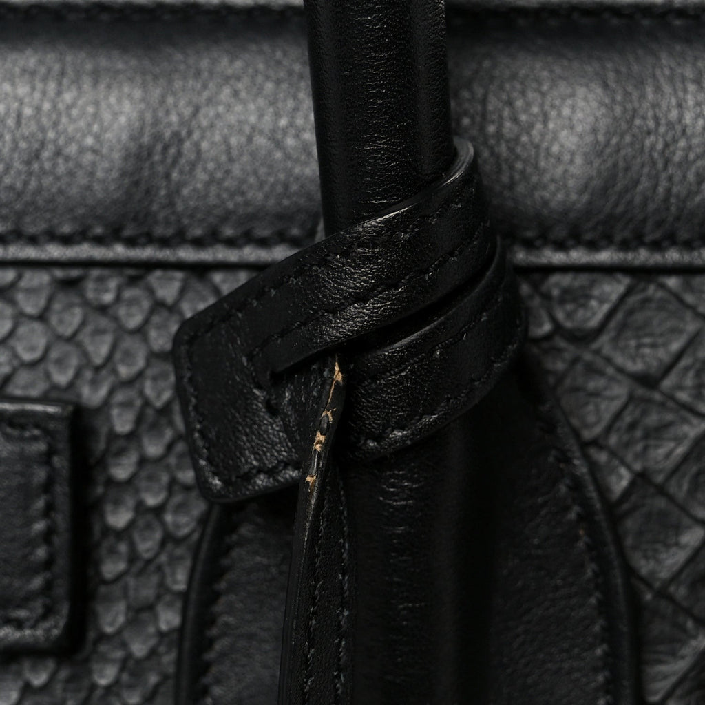 Python Calfskin Embossed Small Sac de Jour Black