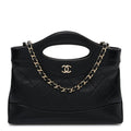 Shiny Crumpled Calfskin Quilted Nano 31 Shopping Bag Black