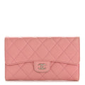 Lambskin Quilted Large Flap Wallet Pink