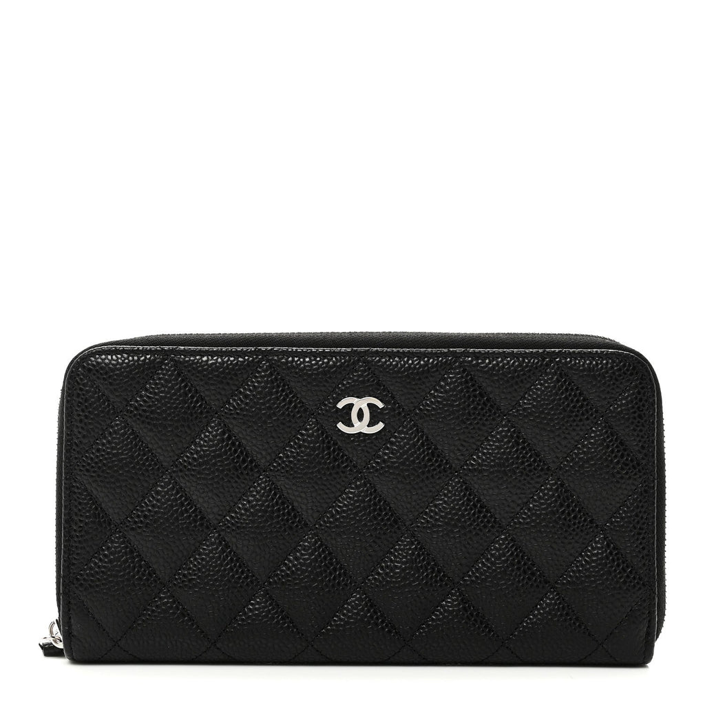 Caviar Quilted Large Gusset Zip Around Wallet Black
