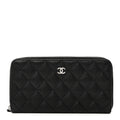 Caviar Quilted Large Gusset Zip Around Wallet Black