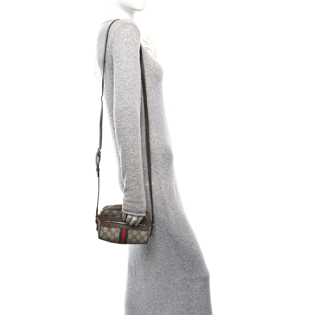 GG Supreme Monogram Web Mini Ophidia Shoulder Bag Brown