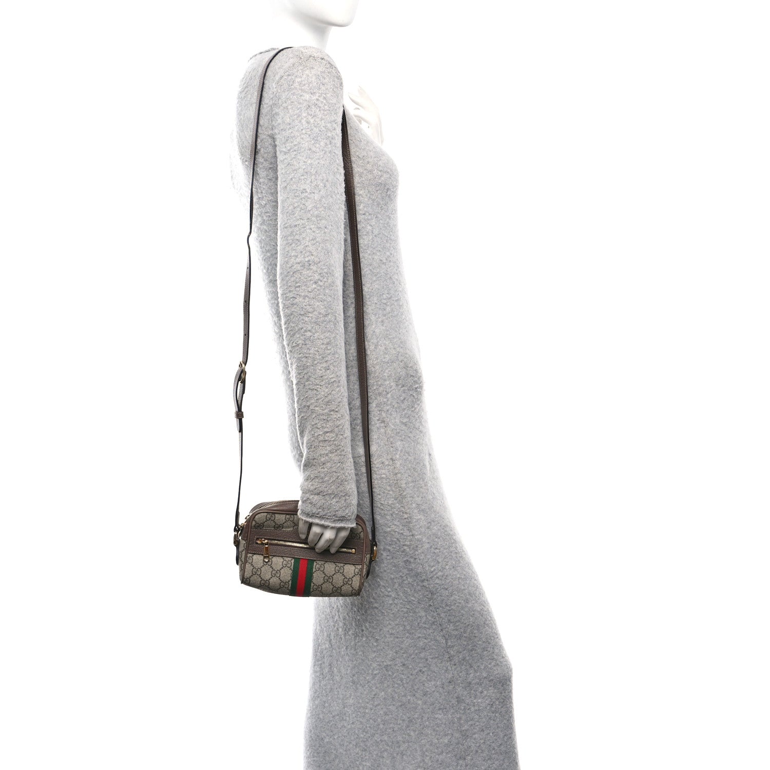 GG Supreme Monogram Web Mini Ophidia Shoulder Bag Brown