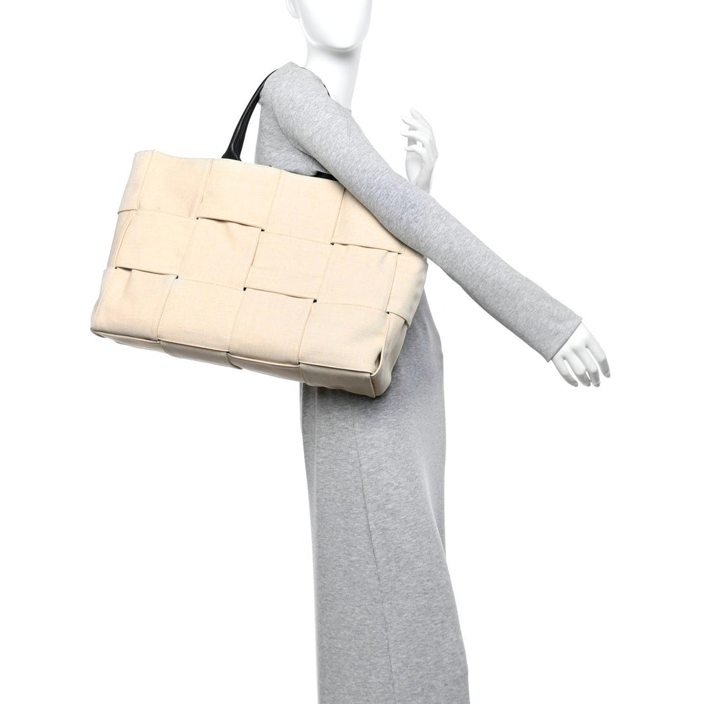 Canvas Maxi Intrecciato Large Arco Tote Beige Black