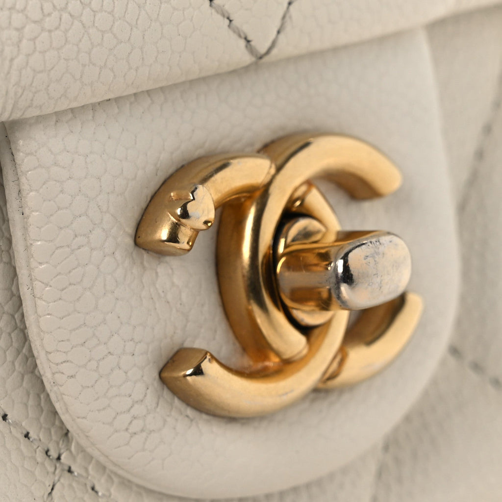 Caviar Quilted Mini Sweetheart Flap White