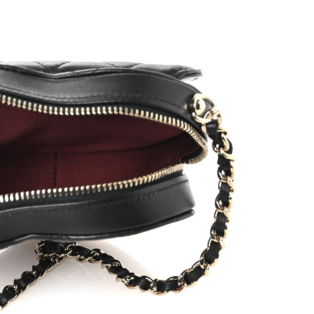 Lambskin Quilted CC In Love Heart Clutch With Chain Black