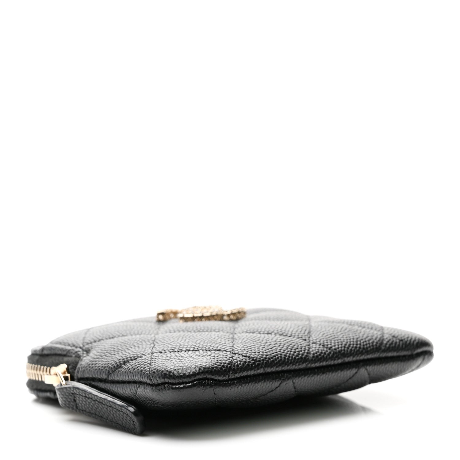 Caviar Quilted Crystal Zip  Holder Wallet Black
