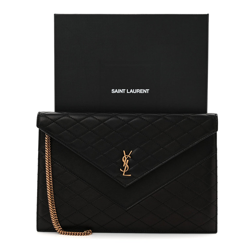 Lambskin Quilted Double Flap Chain Pouch Black