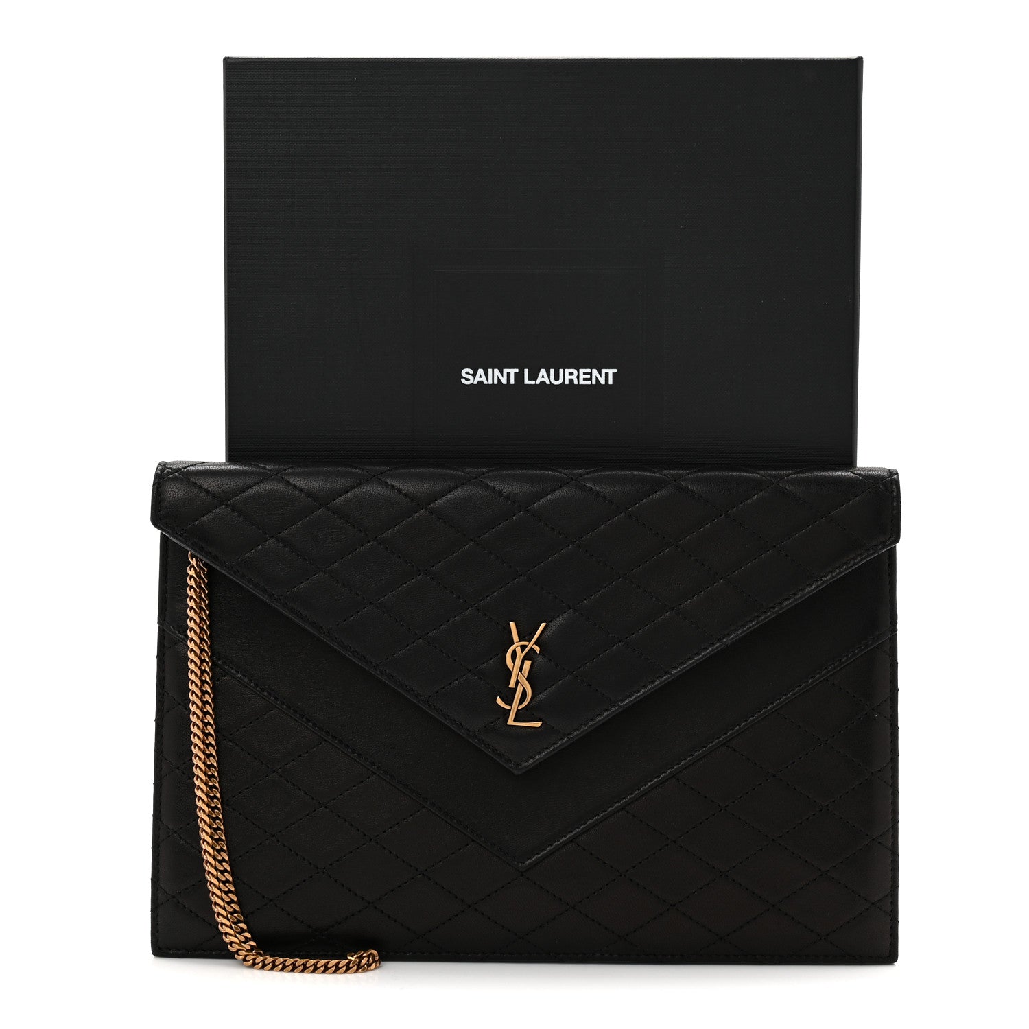 Lambskin Quilted Double Flap Chain Pouch Black