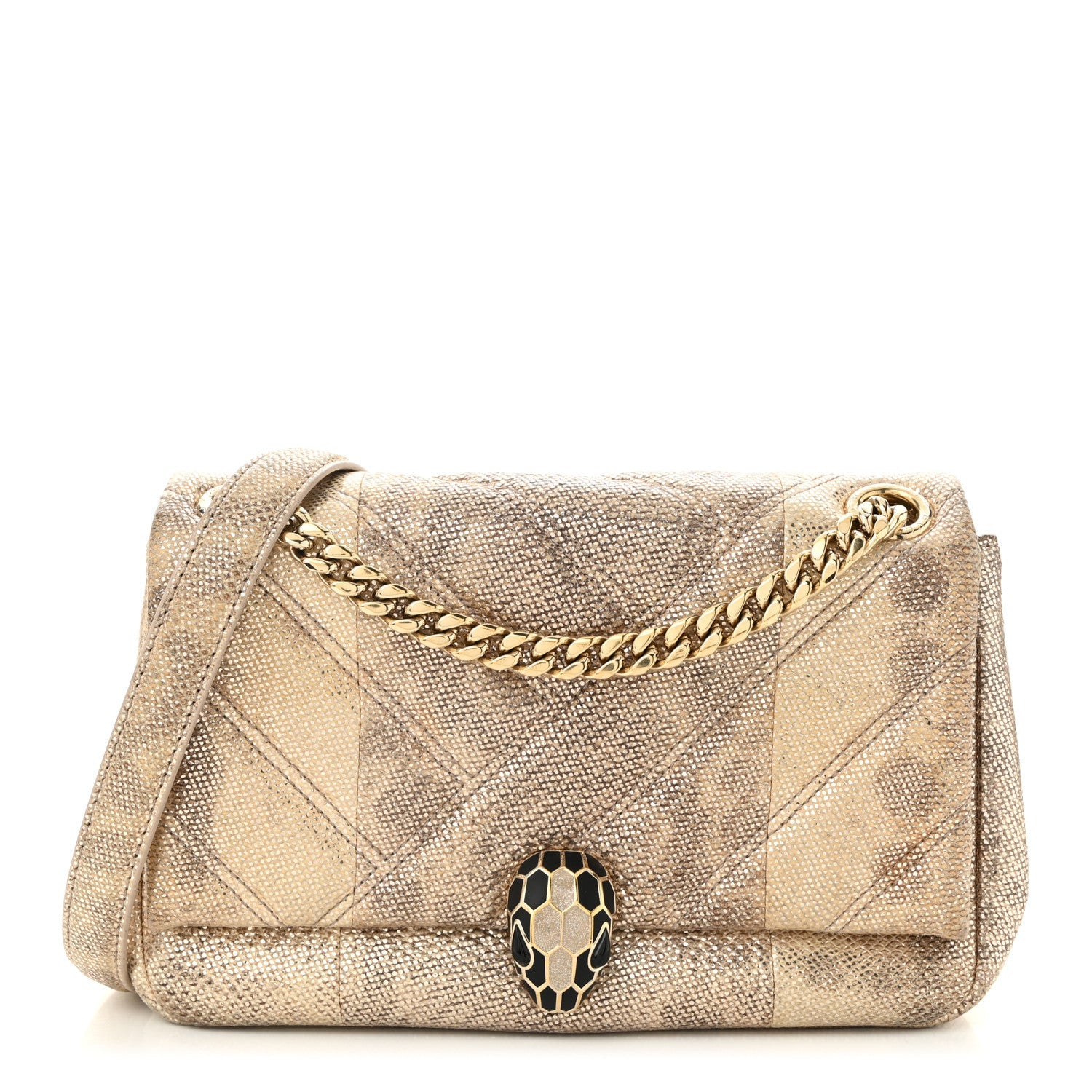 Metallic Karung Matelasse Mini Serpenti Cabochon Crossbody Gold