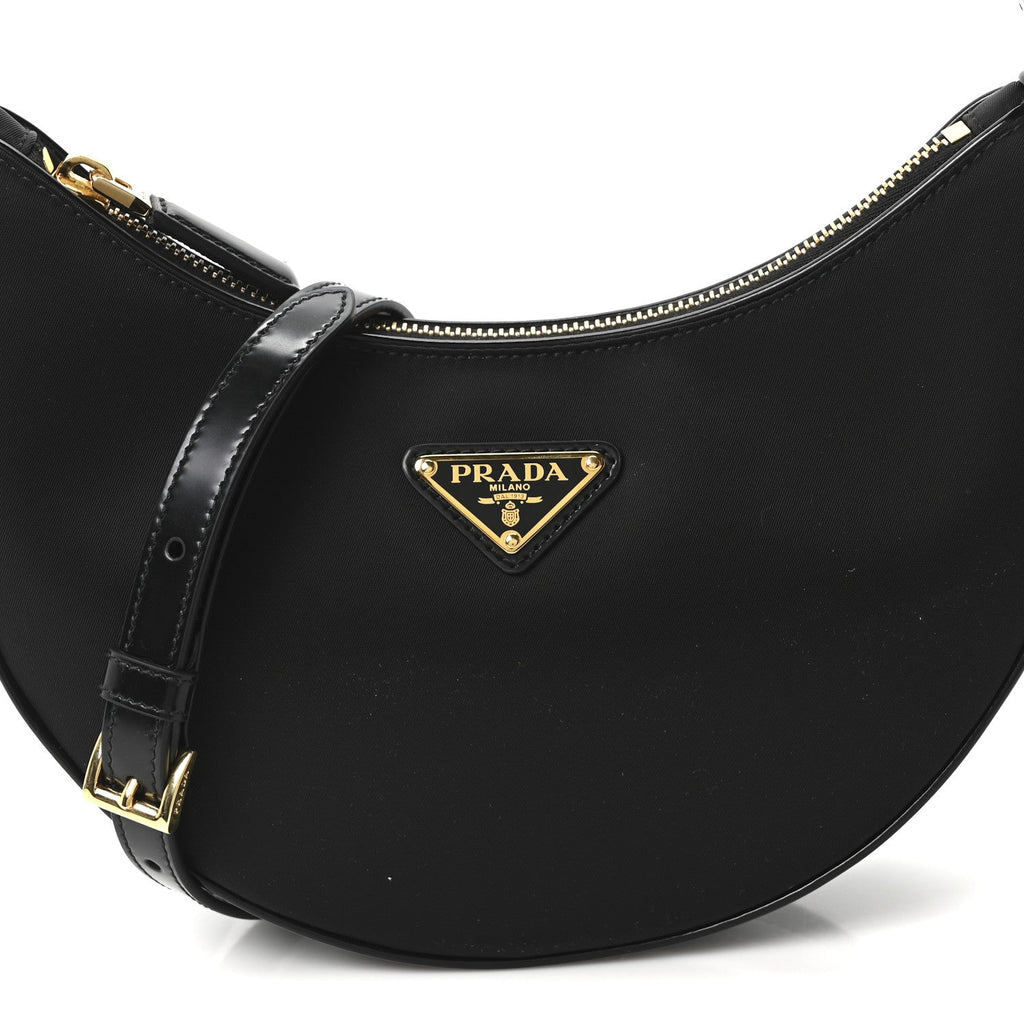 Re-Nylon Spazzolato Small Arque Shoulder Bag Black