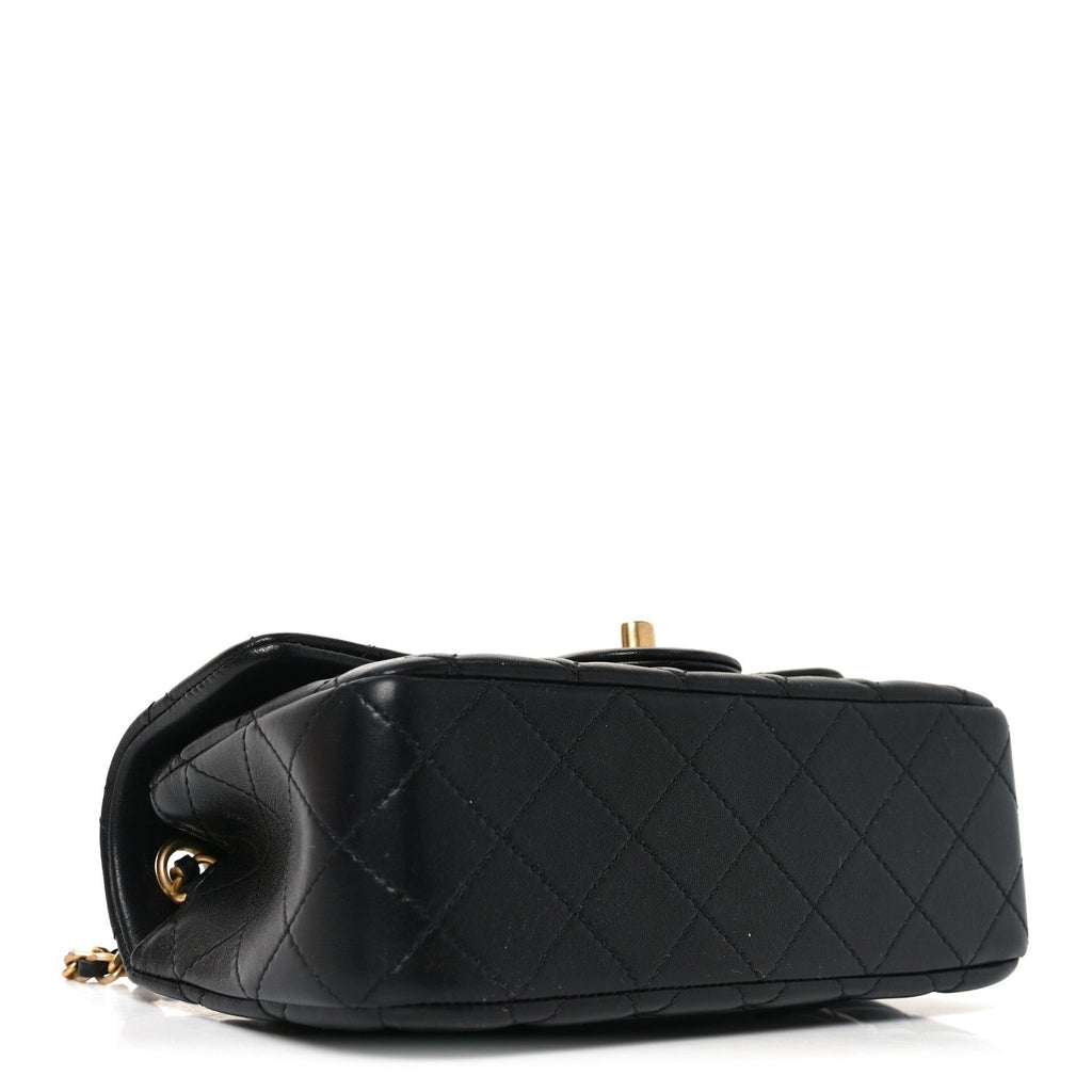 Lambskin Quilted Mini Rectangular Pearl Crush Flap Black