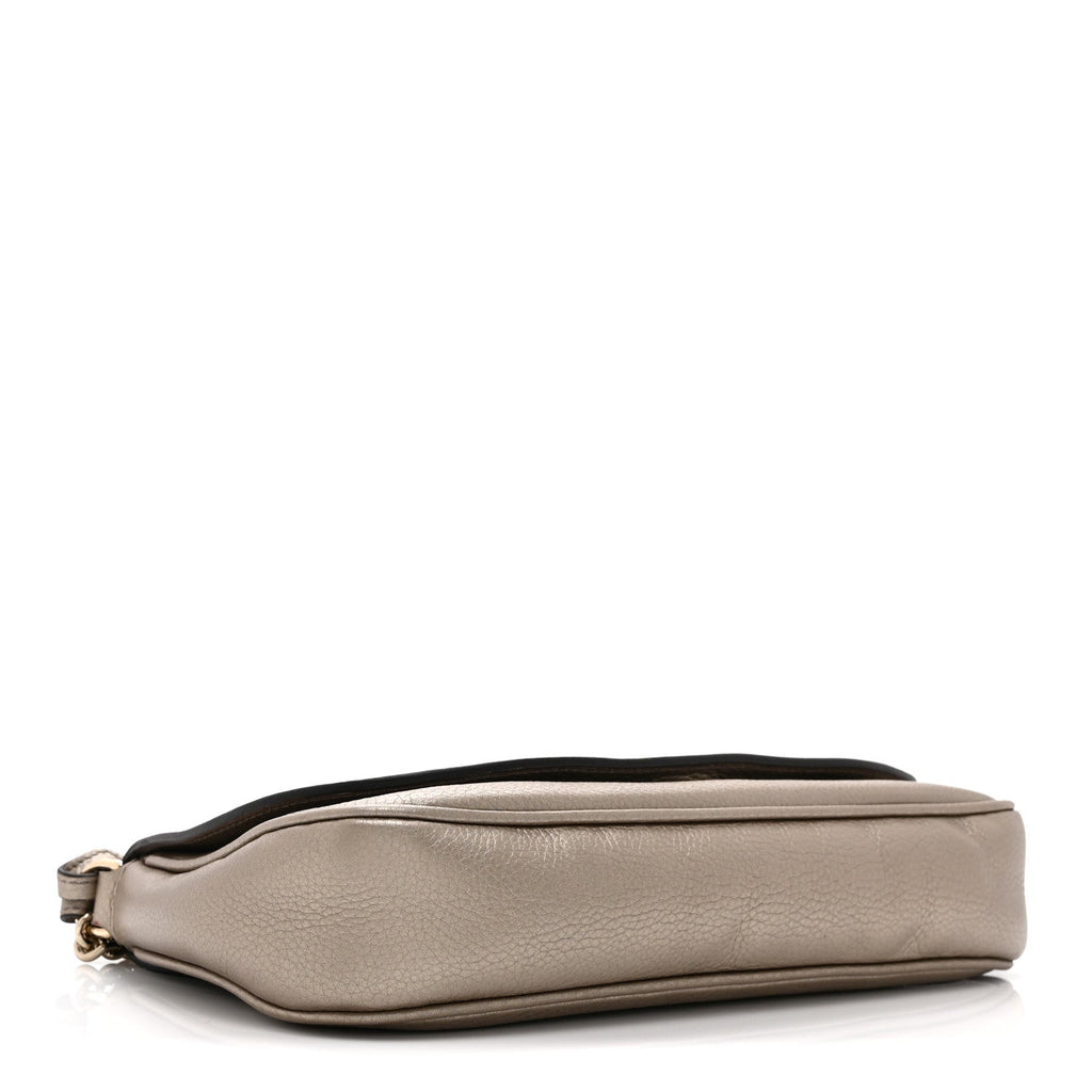 Metallic Pebbled Calfskin Medium Soho Flap Crossbody Golden Beige