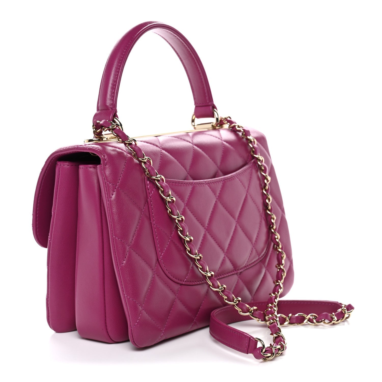 Lambskin Quilted Small Trendy CC Flap Dual Handle Bag Dark Pink