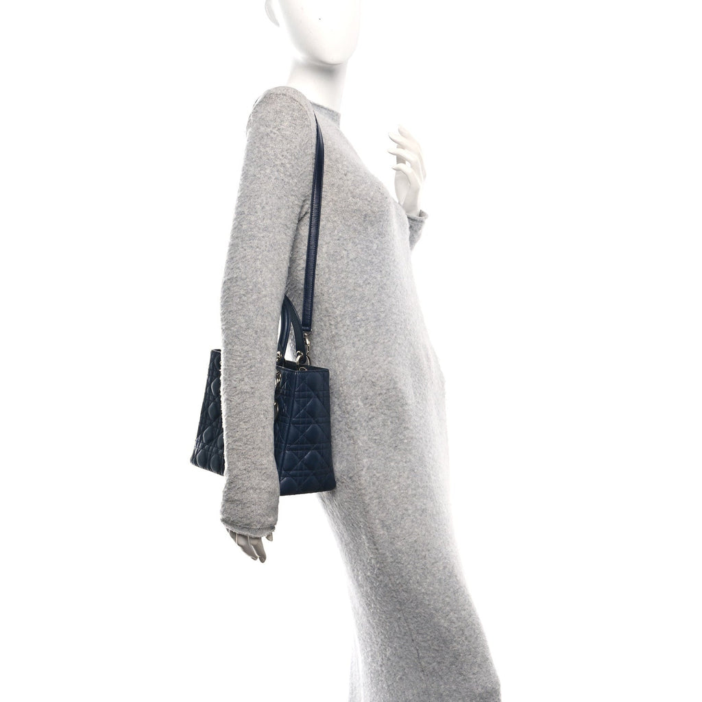 Lambskin Cannage Medium Lady Dior Navy Blue