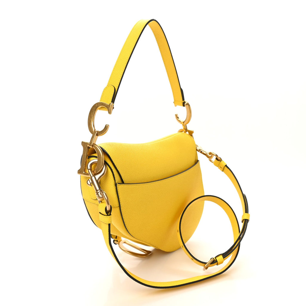 Grained Calfskin Saddle Bag With Strap Yellow