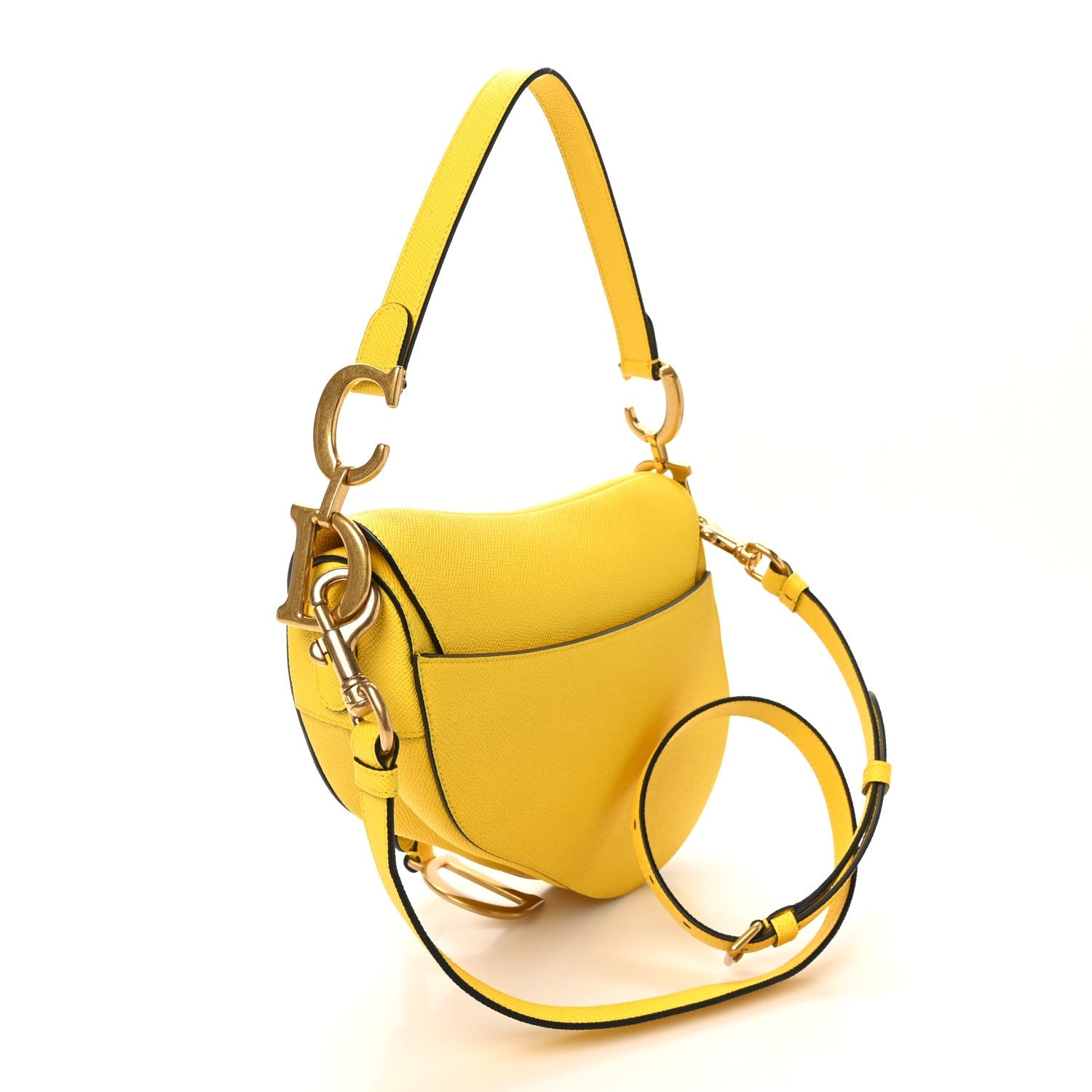 Grained Calfskin Saddle Bag With Strap Yellow