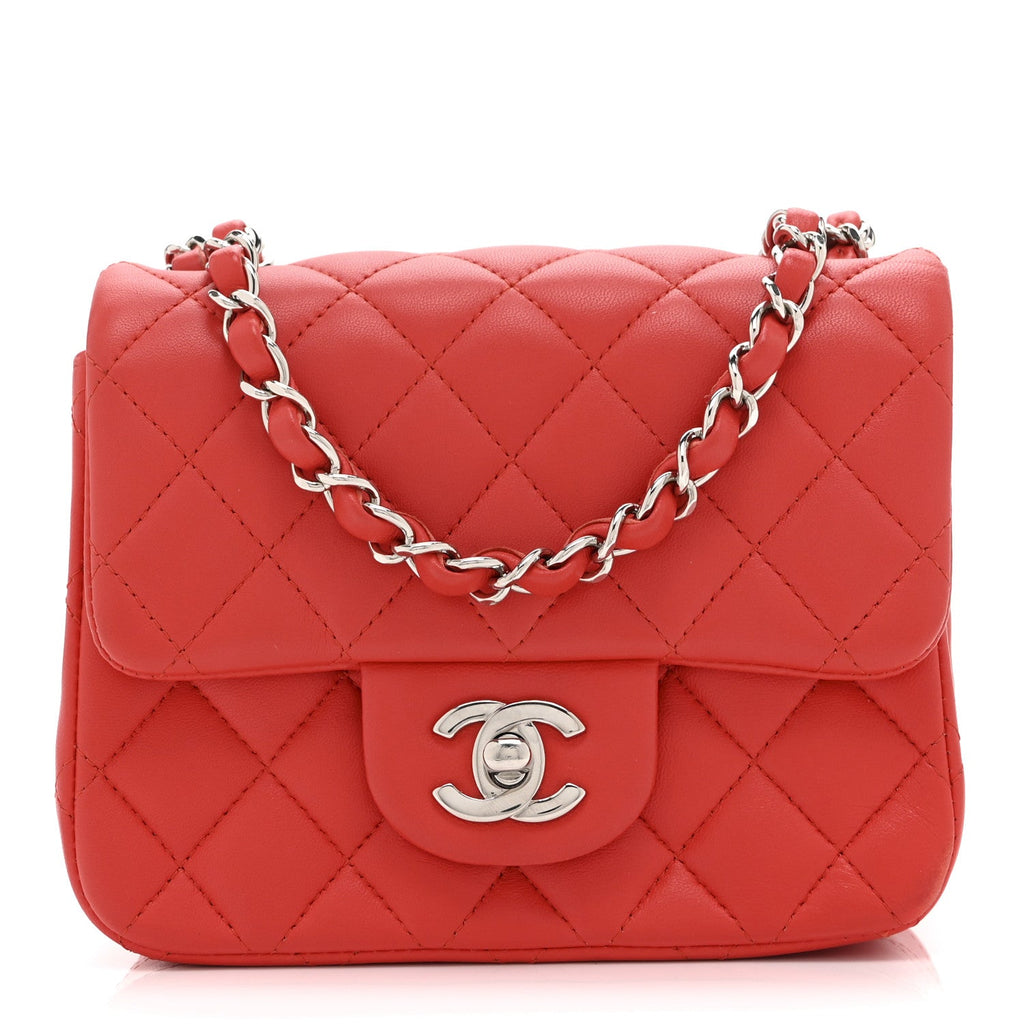 Lambskin Quilted Mini Square Flap Red