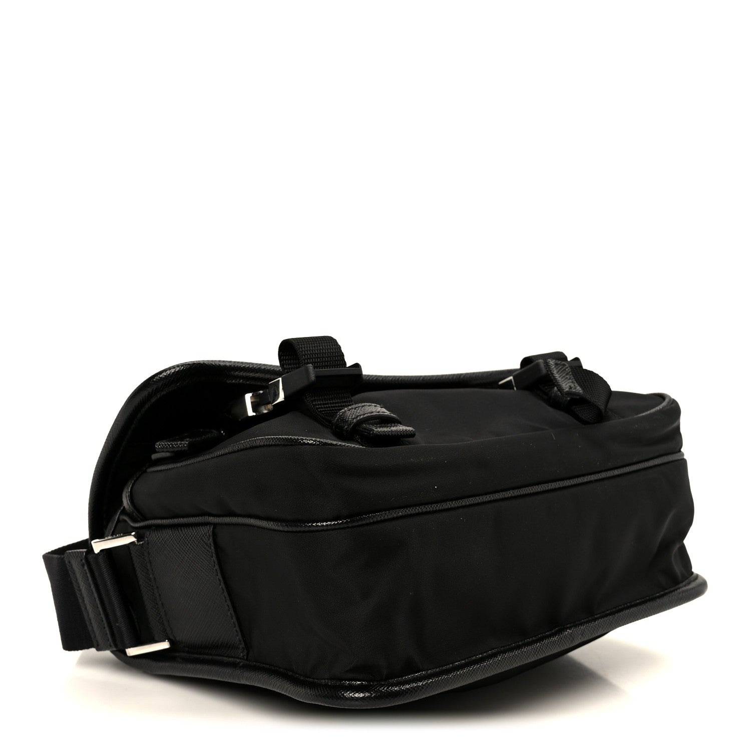 Re-Nylon Saffiano Pocket Double Snap Buckle Shoulder Bag Black