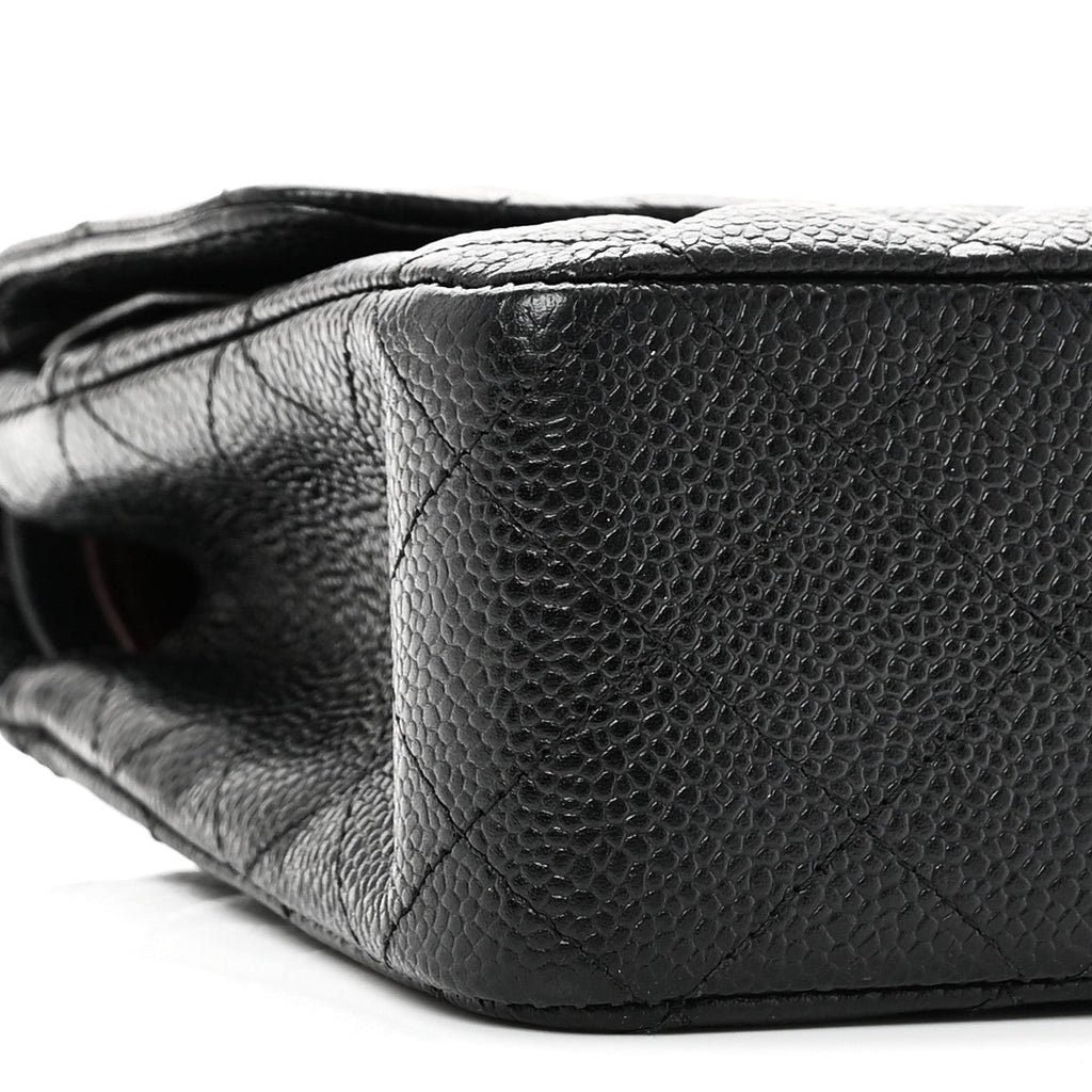 Caviar Quilted Medium Double Flap Black