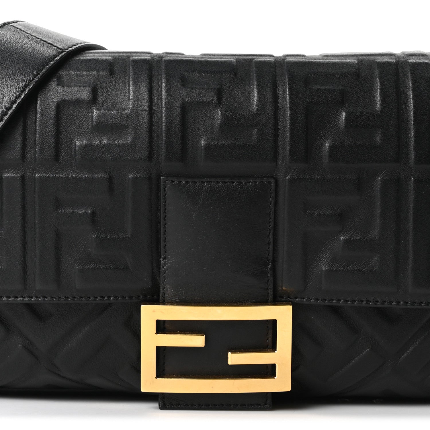 Nappa FF 1974 Embossed Large Baguette Black