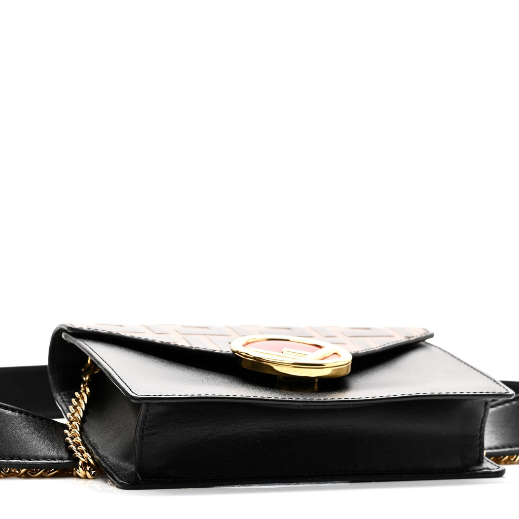 Vitello Liberty F is Fendi Bi-Color FF 1974 Embossed Envelope Belt Bag Maya Black