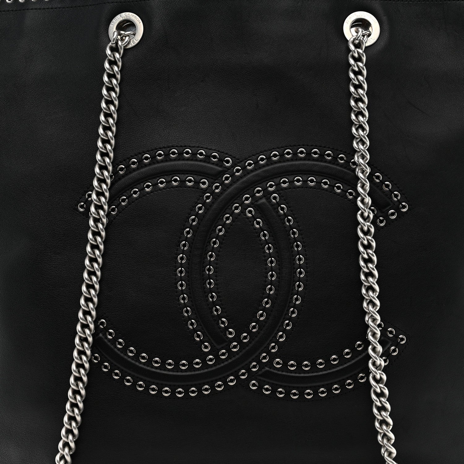 Calfskin Large Coco Eyelets Shopping Tote Black