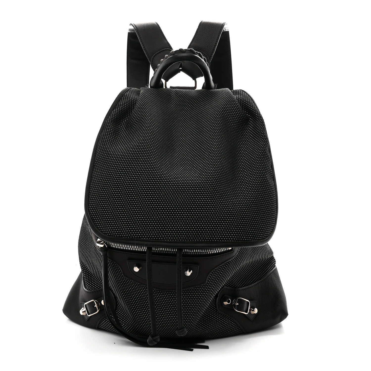 Canvas Calfskin Silver Hardware S Traveler Backpack Black