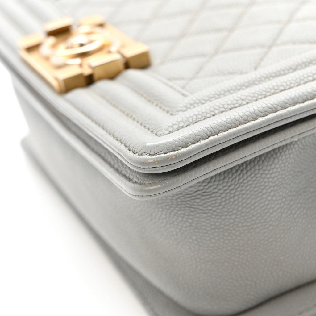 Caviar Quilted Small Boy Flap Light Grey