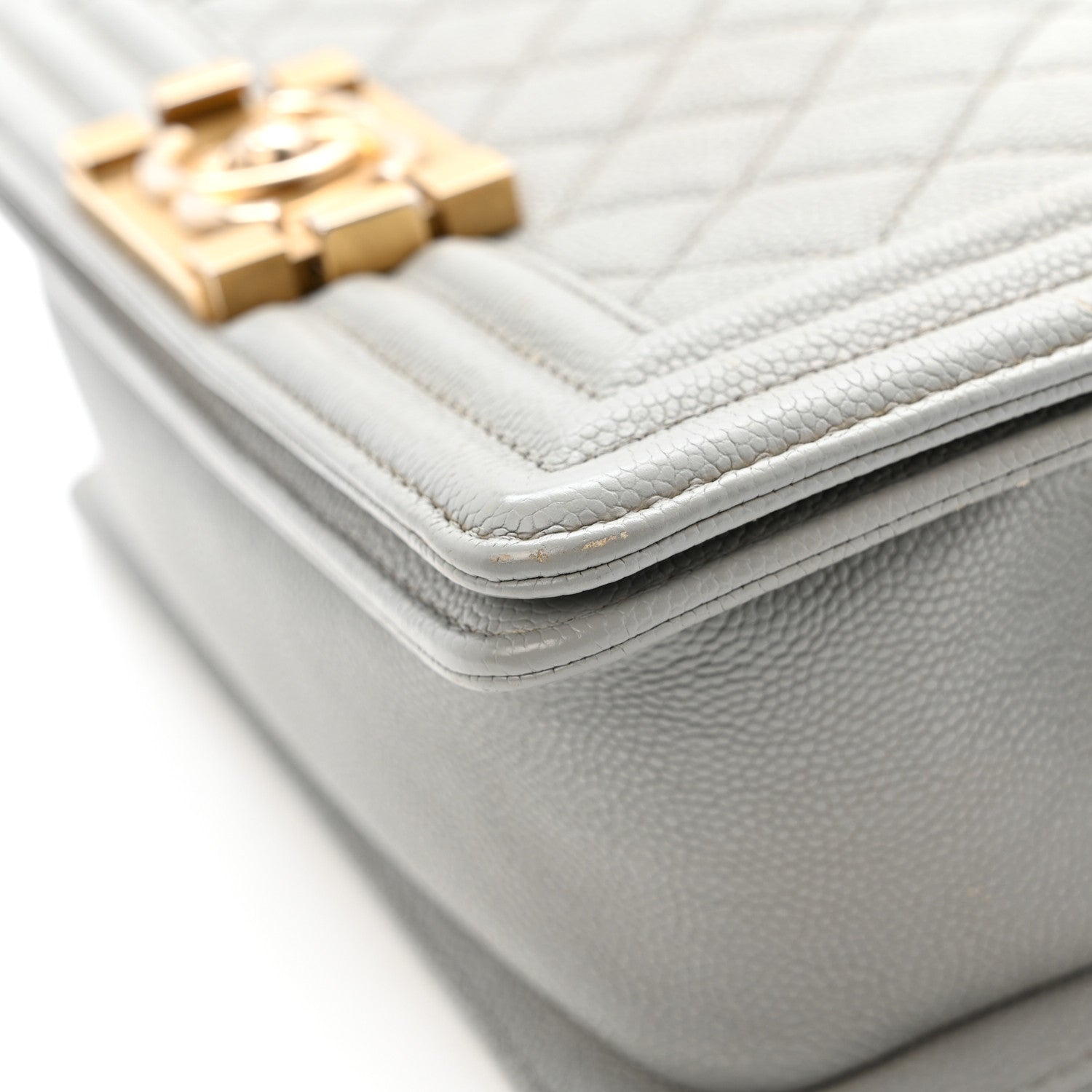 Caviar Quilted Small Boy Flap Light Grey