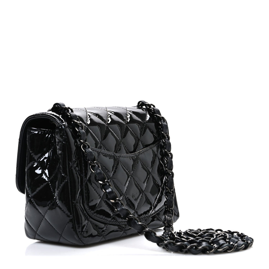 Patent Calfskin Quilted Mini Square Flap So Black