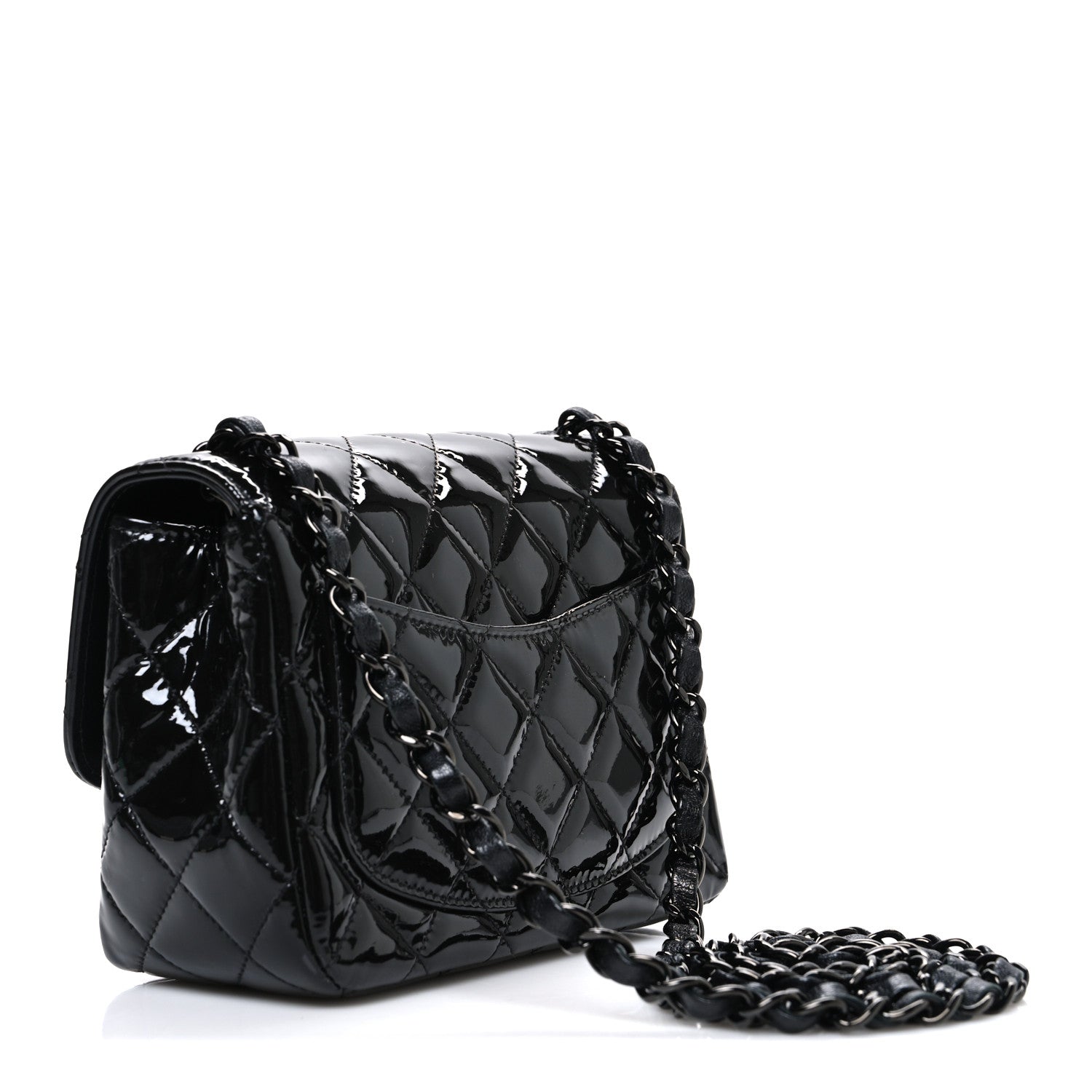 Patent Calfskin Quilted Mini Square Flap So Black