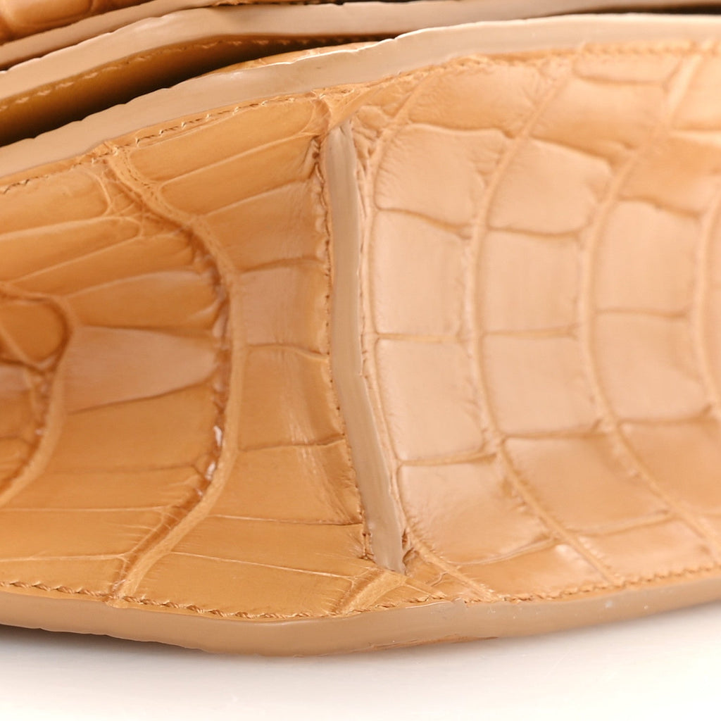 Crocodile Mini Vara Bow Crossbody Bag Beige