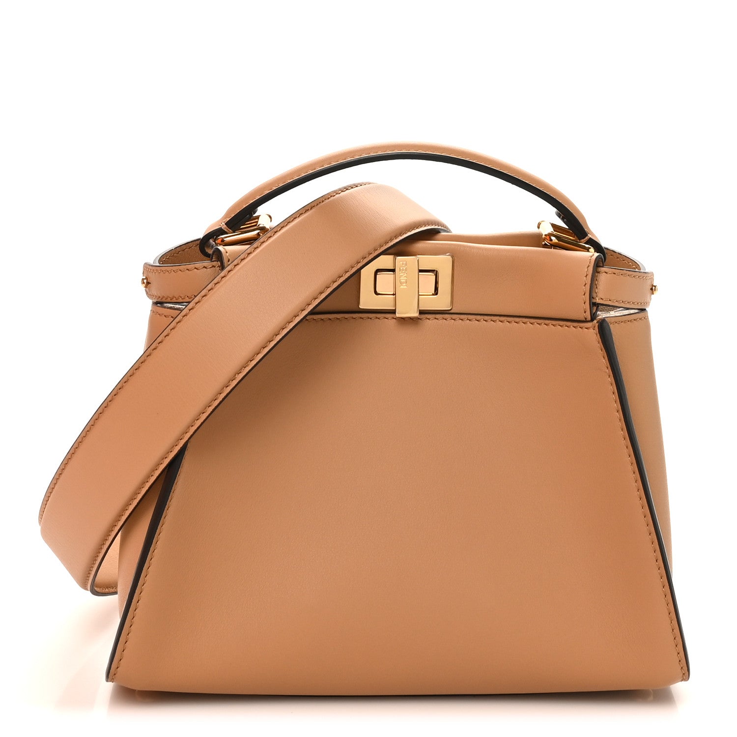 Vitello Seta Fabric Jacquard FF 1974 Mini Peekaboo Iconic Satchel Miele Scuro