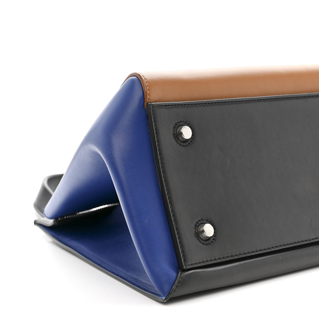 Smooth Calfskin Medium Tri-Color Edge Shoulder Bag Tan
