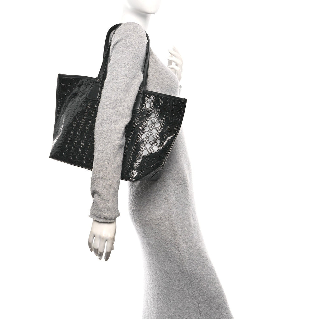 Patent Gancini Embossed Tote Black