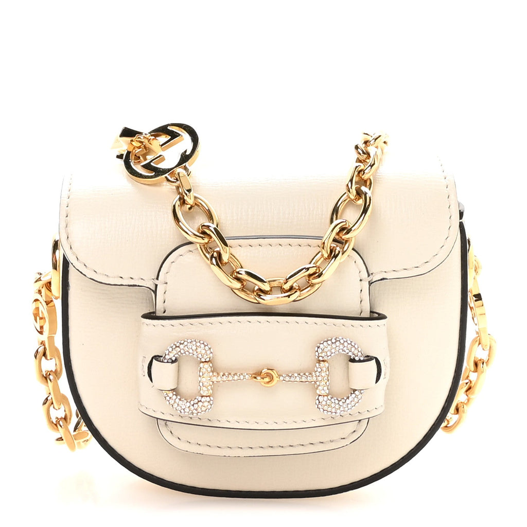 Azalea Calfskin Crystal GG Monogram Mini Horsebit 1955 Waist Bag Mystic White